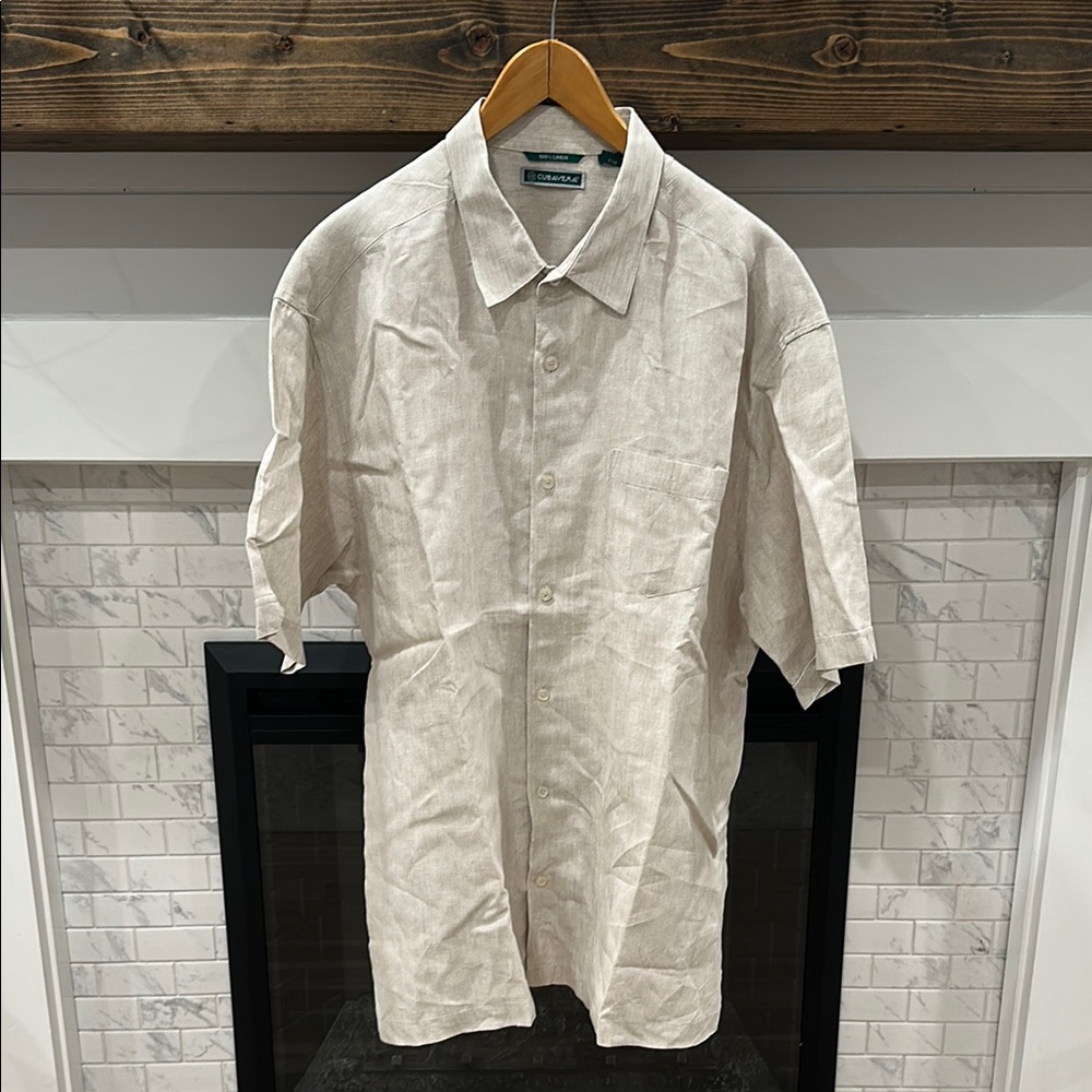 Cubavera Light beige Linen Short Sleeve Shirt